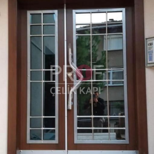 Camlı Metal Kulp Detay Ahşap Apartman Giriş Kapısı PRF837