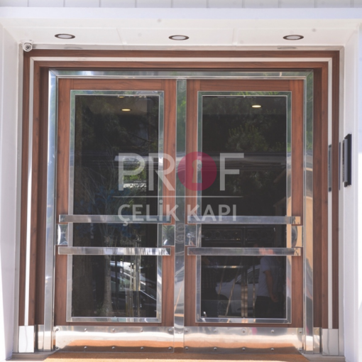 Çift Kanat Metal Çerçeve Camlı Apartman Giriş Kapısı PRF862