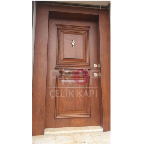 Kabartma Detay Ahşap Daire Kapısı PRF505