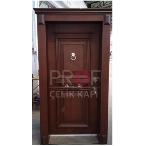 Kabartmalı Koyu Ahşap Daire Kapısı PRF522