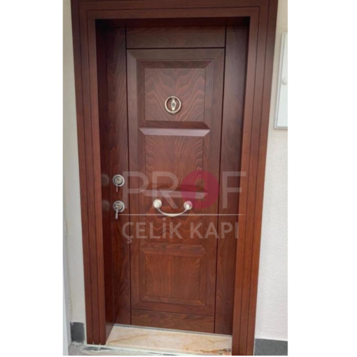 Kabartmalı Koyu Ahşap Daire Kapısı PRF580