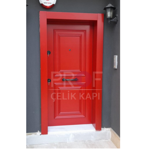 Siyah Kulp Detay Kabartmalı Kırmızı Daire Kapısı PRF598