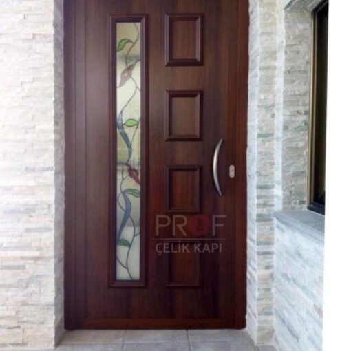 Camlı Kabartmalı Ahşap Villa Kapısı PRF029