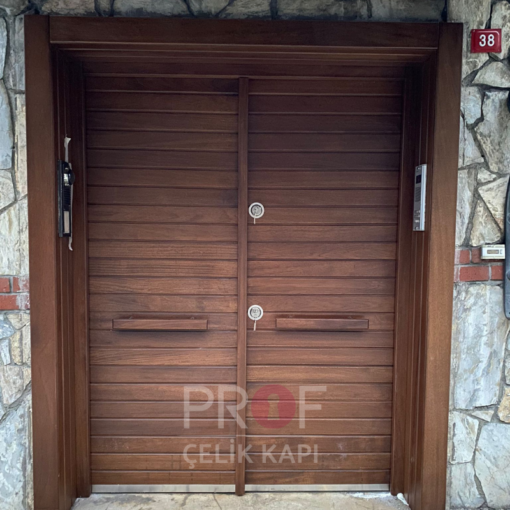 Çift Kanat Çizgili Ahşap Villa Kapısı PRF269