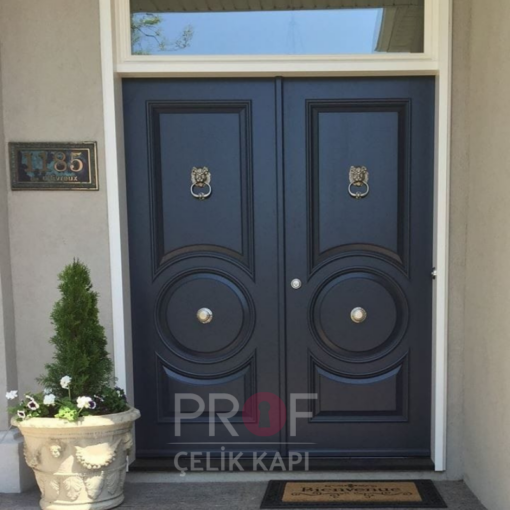 Çift Kanat Kabartma Siyah Villa Kapısı PRF301