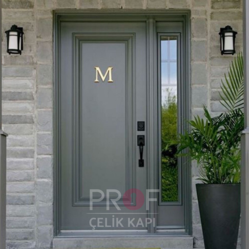 Camlı Gri Ahşap Villa Kapısı PRF325