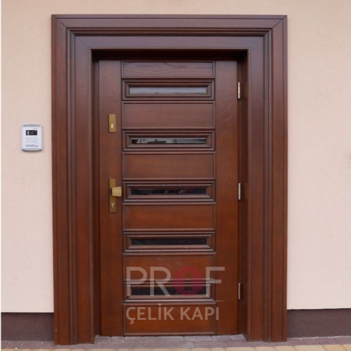 Pencere Detay Koyu Ahşap Villa Kapısı PRF328