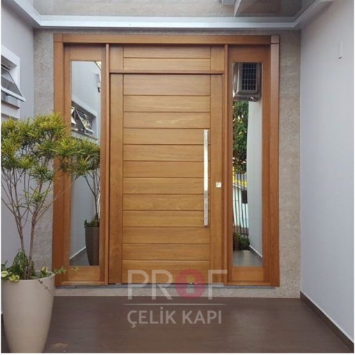 Aynalı Açık Renk Ahşap Villa Kapısı PRF341