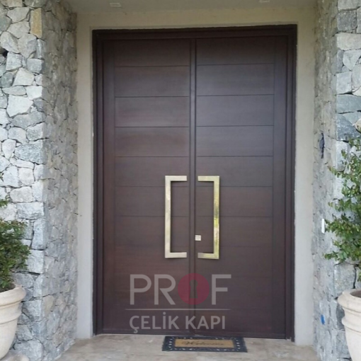 Çift Kanat Koyu Ahşap Villa Kapısı PRF347